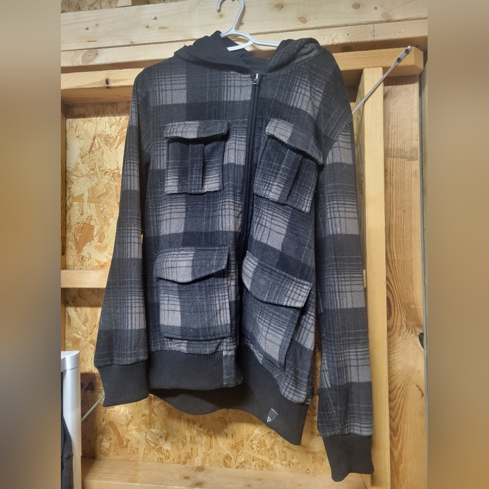 Vurt Black Fleece Plaid Hooded‎ Jacket Mens Size Large